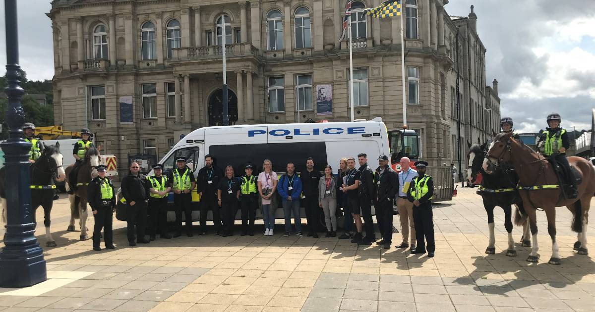 Members of the Hope for Justice team with West Yorkshire Police and other partners in Dewsbury town centre