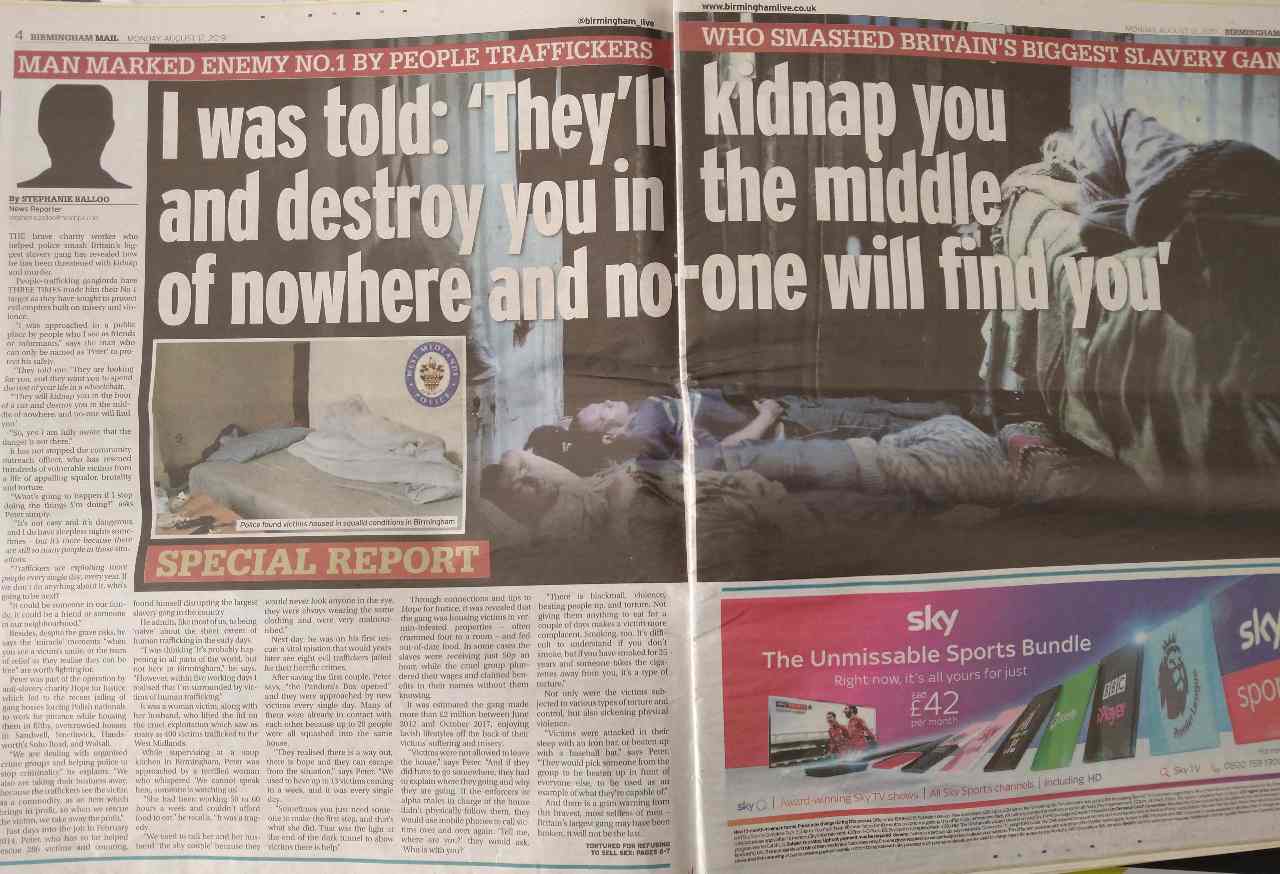 Media coverage about Hope for Justice's role in Operation Fort, Birmingham Mail, August 2019